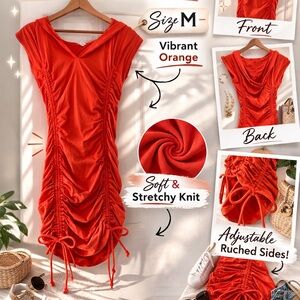 Anthropologie Daily Practice Ruched Hoodie Mini Dress Orange Size M